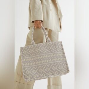 H&M Jacquard Weave Tan and white Tote Handbag Bag Limited Edition